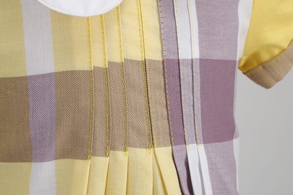 Elegant Yellow Checkered Bow Dress: British Church Style