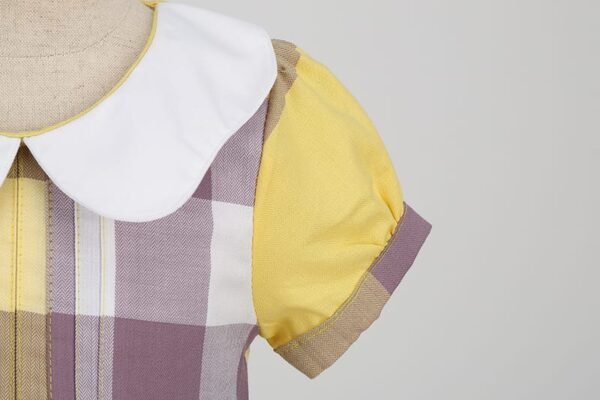 Elegant Yellow Checkered Bow Dress: British Church Style