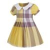 Elegant Yellow Checkered Bow Dress: British Church Style