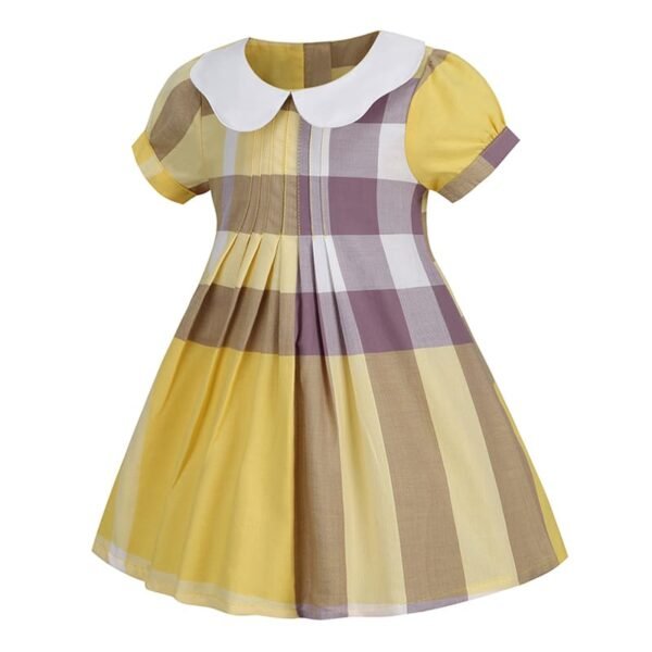 Elegant Yellow Checkered Bow Dress: British Church Style