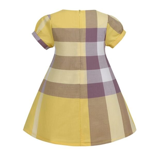 Elegant Yellow Checkered Bow Dress: British Church Style