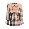 Elegant Beige Checkered Party Gown  Long sleeves Dress for Kids