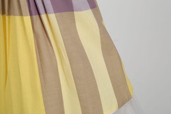 Elegant Yellow Checkered Bow Dress: British Church Style