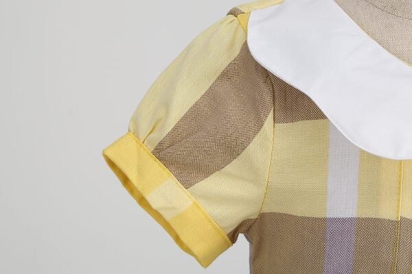 Elegant Yellow Checkered Bow Dress: British Church Style