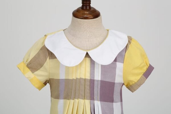 Elegant Yellow Checkered Bow Dress: British Church Style