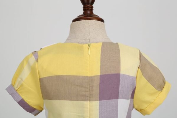 Elegant Yellow Checkered Bow Dress: British Church Style