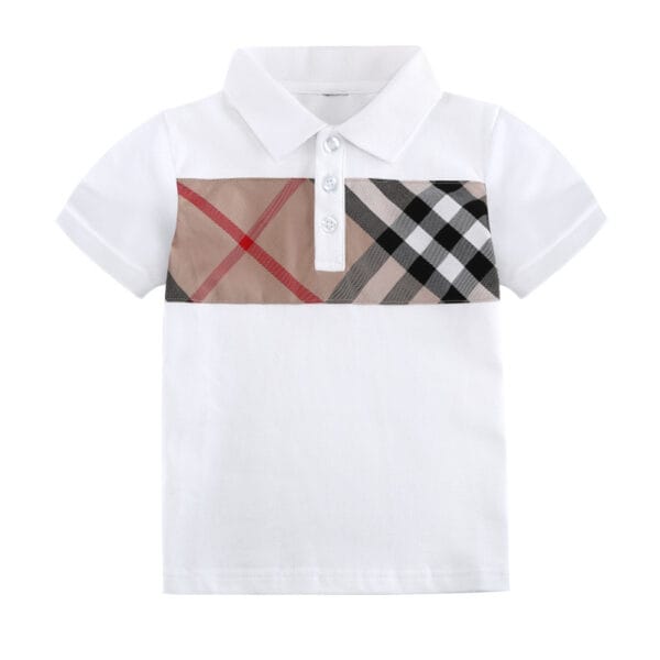 5b2fc986 Stylish and Comfortable: Boy's Devon Check Panel Short-Sleeve White Polo