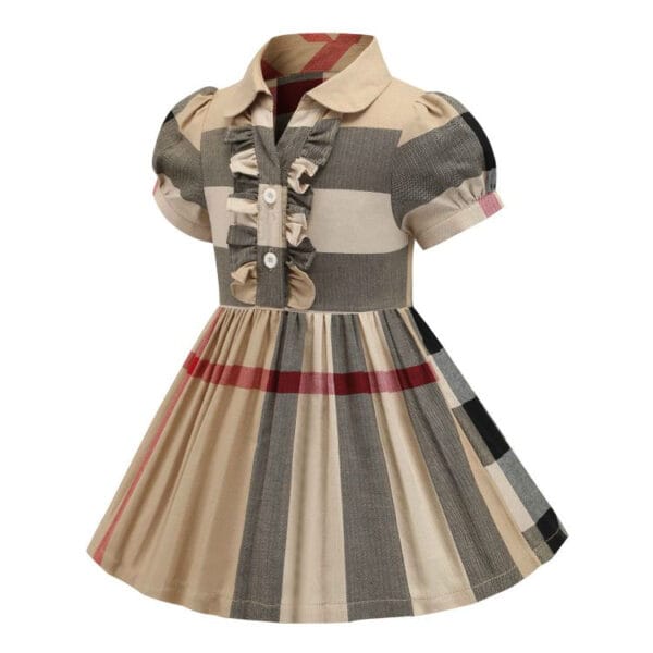 6c52f2c5 Cotton British Style Princess Dress – French Lace Brown Collar Short-Sleeved Dress for Kids