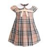 Charming Khaki Plaid Dress for Girls – 100% Cotton with Peter Pan Collar and Bow