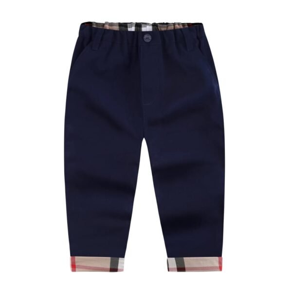 Cuatoro Navy Plaid Trimmed Trousers for Boys