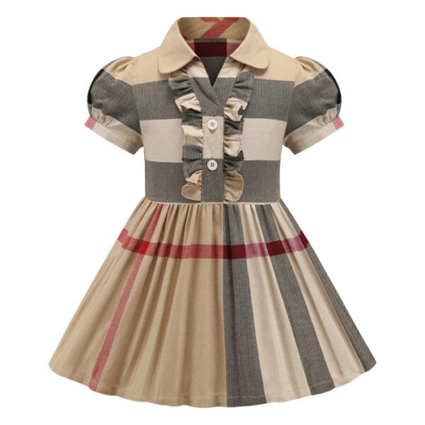 b5c719ce Cotton British Style Princess Dress – French Lace Brown Collar Short-Sleeved Dress for Kids