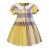 Elegant Yellow Checkered Bow Dress: British Church Style