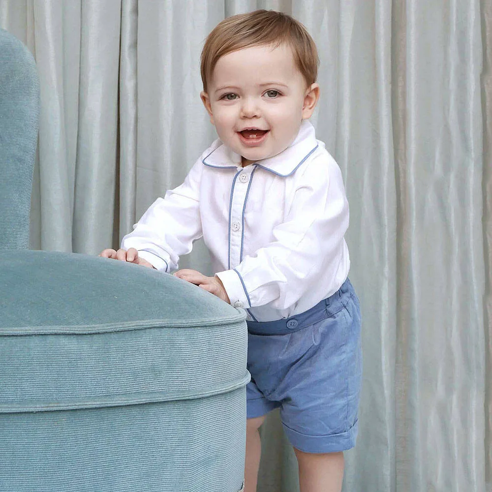 rachel-riley-boys-blue-ivory-cotton-buster-suit-187361-229cb79cac0184aec5e03ddd72278310b2fe7e37-outfit Cuatoro Kids Vintage Check Drawstring Shorts: A Blend of Style and Comfort
