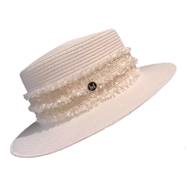 Majestà Bianca – Royal White Designer Straw Hat for Girls with Tassel Trim and Emblem