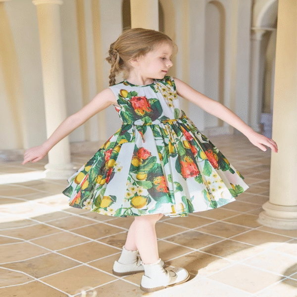Royal British Garden Style Dress – Elegant Cotton Princess Dress for Girls