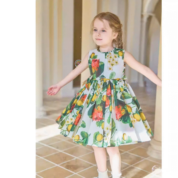 Royal British Garden Style Dress – Elegant Cotton Princess Dress for Girls